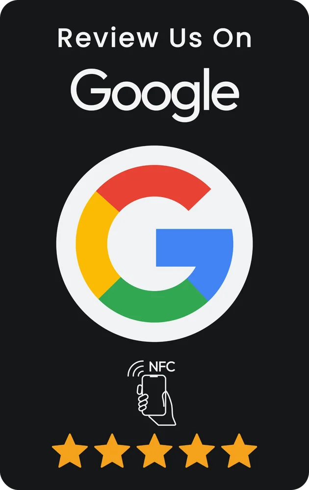 Štandardná NFC karta na Google recenzie — rozmer 85 × 54 mm