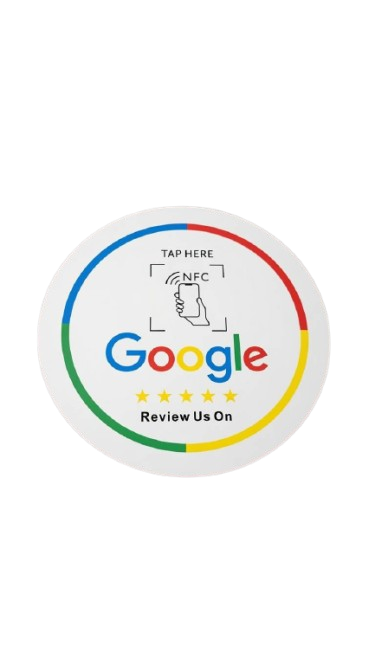 Okrúhla nálepka — NFC Google Review kartička, rozmer ⌀ 100 mm
